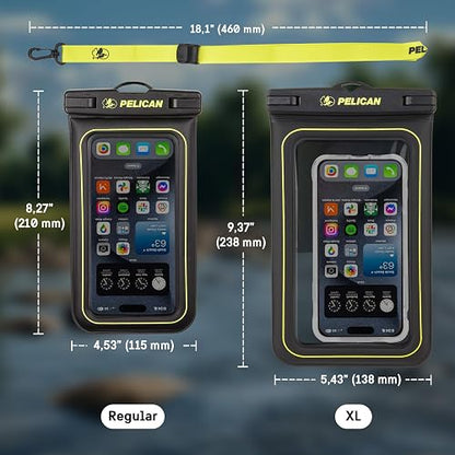 Pelican Marine - Funda Impermeable para teléfono IP68 (tamaño estándar) Funda Flotante Impermeable para teléfono - Imprescindible para Viajes en cruceros de Playa - Black/Hi-Vis Yellow