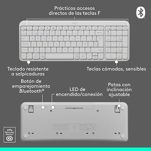Logitech K250 Teclado Compacto Bluetooth para Windows, ChromeOS ó iOS, Batería de 12 Meses - Color Blanco