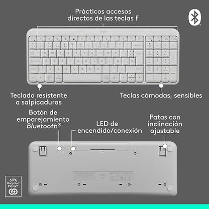 Logitech K250 Teclado Compacto Bluetooth para Windows, ChromeOS ó iOS, Batería de 12 Meses - Color Blanco