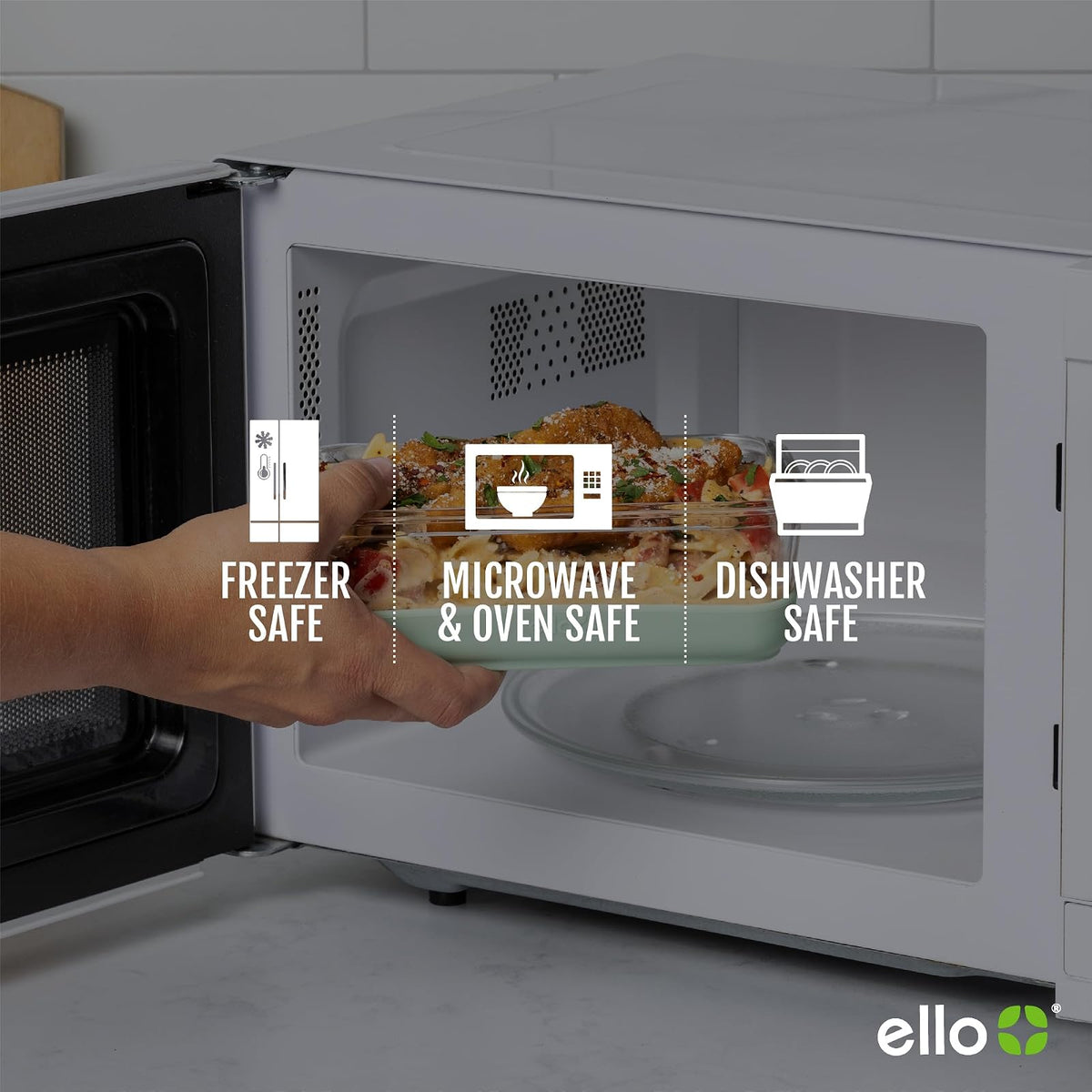 Ello Duraglass - Juego de 6 unidades, paquete de 3 unidades, recipiente de vidrio para almacenamiento de alimentos con funda de silicona y tapas de plástico herméticas sin BPA, apto para lavaplatos