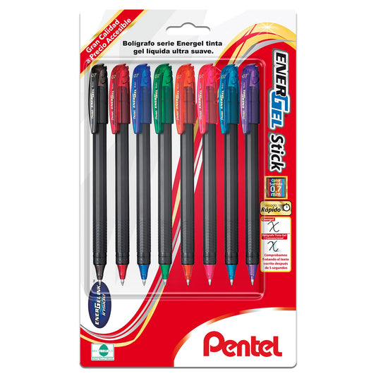 Bolígrafo de Tinta Gel EnerGel Stick con tapa Tinta colores mixtos Blíster con 8 piezas BL417BP8-M