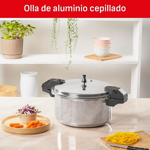 T-fal Olla Express de aluminio, con cinco sistemas de seguridad y fácil limpieza. Excelente opción para crear recetas de manera más rápida, fácil y segura, plateada, 12 L, YL307LA7