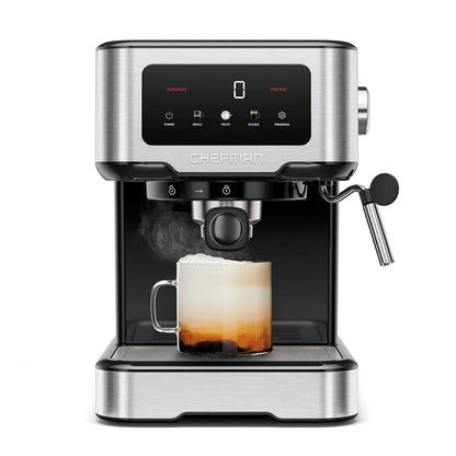 Chefman CraftBrew - Máquina de Espresso Digital, Bomba de 15 Bares, Varita de Vapor - Plata