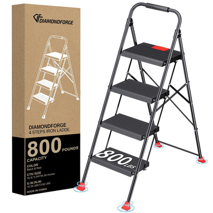 Taburete plegable plegable para el hogar, adultos, cocina, 4 escalones, alto y resistente con pasamanos, escaleras de escalera de clóset, escalera, escaleras extensibles, para interiores y casas de