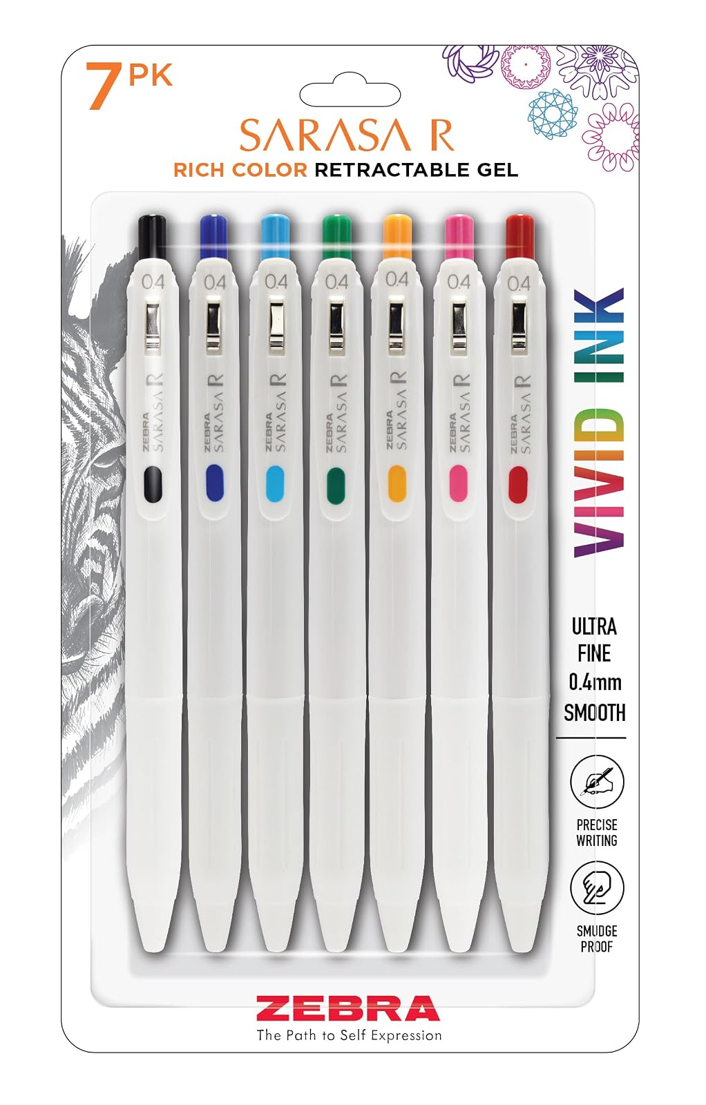 Zebra Sarasa R Bolígrafo de Gel Retráctil, Punta Extrafina 0.4 mm, Paquete con 14 - Surtidos.