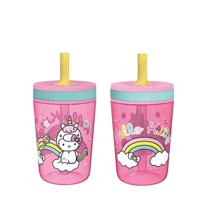 Zak Designs Vasos Bluey con Popote Antiderrame 15 oz, Sin BPA (2 Piezas) - hello kitty