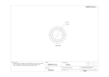 Timken 13836 Rodamiento de rodillos cónicos, taza única, tolerancia estándar, diámetro exterior recto, acero, pulgadas, diámetro exterior de 6,5 cm de diámetro exterior, 1 cm de ancho