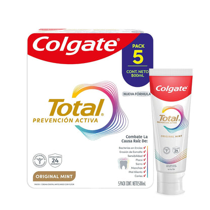 Colgate Total Original Mint Pasta Dental pack 5x100ml | 24 Horas de Prevención Activa Contra Bacterias bucales