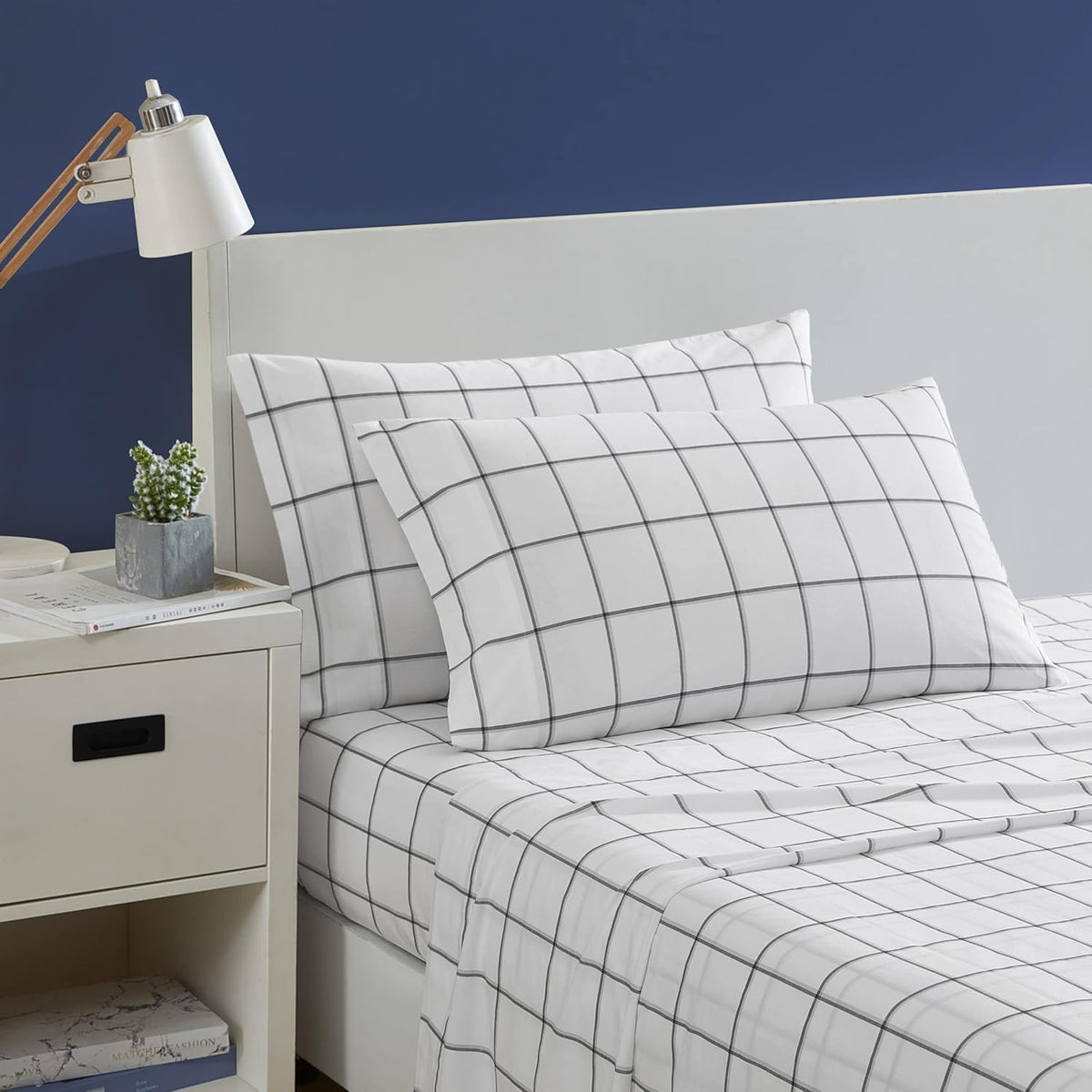 Nautica- Juego de sábanas Queen, Juego de Ropa de Cama de percal de algodón, crujiente y Fresco, Ligero y Transpirable (parcela Negra, Queen)