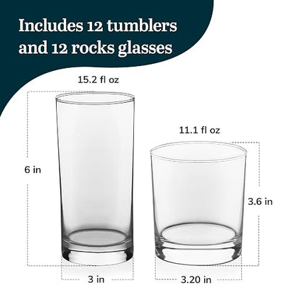 Libbey Juego de 24 Vasos de Vidrio Province de 449 ml y 329 ml
