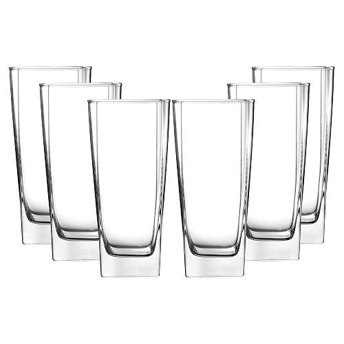 Trilogy | Juego de 6 Vasos de Vidro Francés, Modernos con Forma Cuadrada, Highball, Para Agua y todo tipo de Bebidas, Colección Silver, Transparente, 330 mililitros
