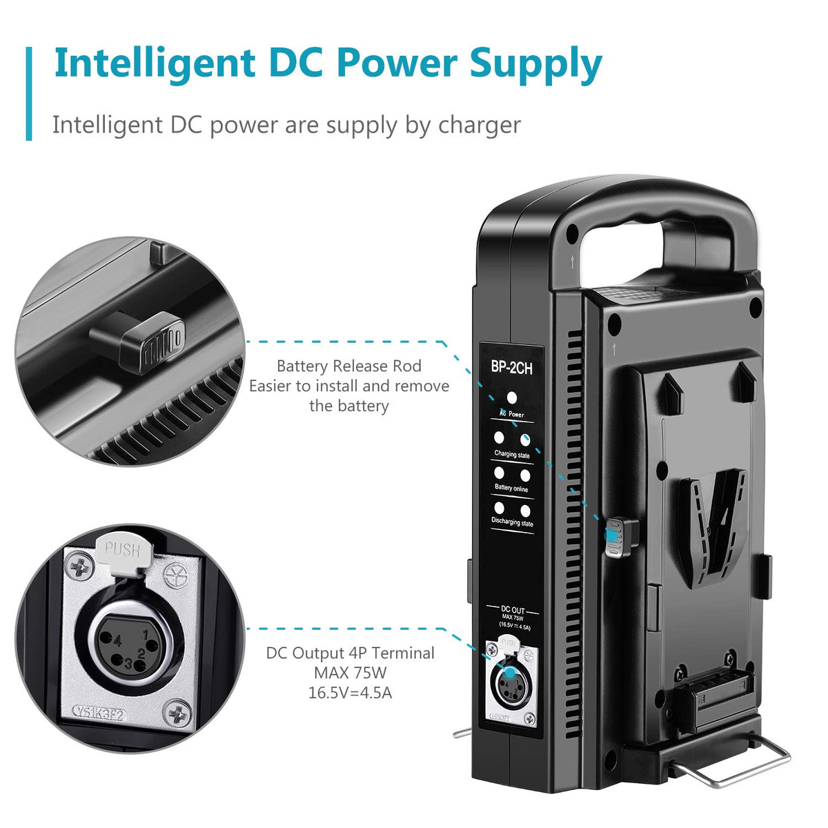 NEEWER Cargador Batería Doble Canal V-Montura/V Bloqueo con DC 16,5V Salida de Fuente de Alimentación Compatible con Cualquier Ladrillo de Montaje V (Batería No Incluida)