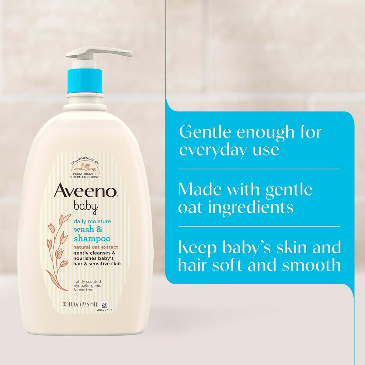 Aveeno Baby Gentle Wash & Shampoo con extracto de avena natural, sin lágrimas y ligeramente perfumado, 33 fl. onz