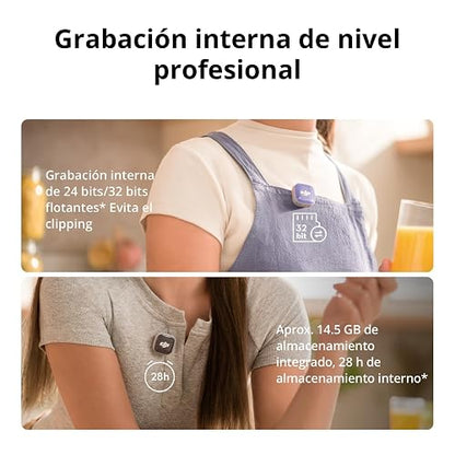 DJI Mic Mini 2S (1 TX + 1 RX), cancelación de Ruido con IA | Micrófono inalámbrico, almac. interno 28 h, grabación interna flotante de 32 bits, conexión OsmoAudio, amplia compatibilidad