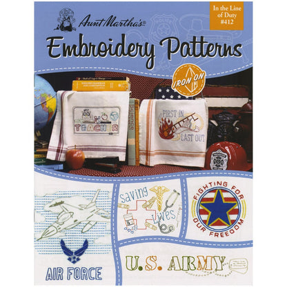 Aunt Martha's in The Line of Duty Transfer Pattern Book with Over 25 Iron on Patterns - Militar