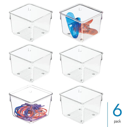 iDesign - Contenedores organizadores de cajones de plástico para cocina, baño y computadora, juego de 6 unidades, transparente