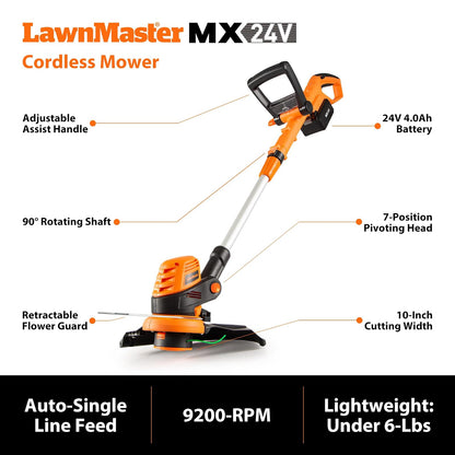 LawnMaster 20VMWGT 24V MAX 33 cm Cortacésped y cortacésped 25.4 cm Combo con 2 baterías de 4.0Ah y Cargador