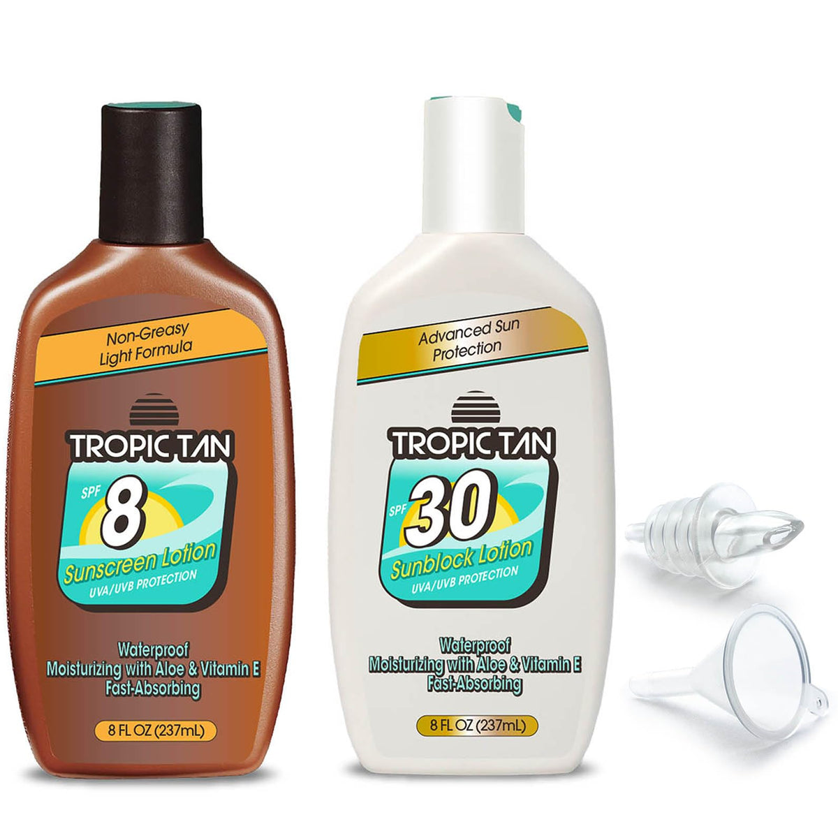 GoPong Tropic - Frascos de viaje con alcohol oculto, paquete de 2 botellas de filtro solar para playas, cruceros y eventos deportivos, incluye embudo y boquilla