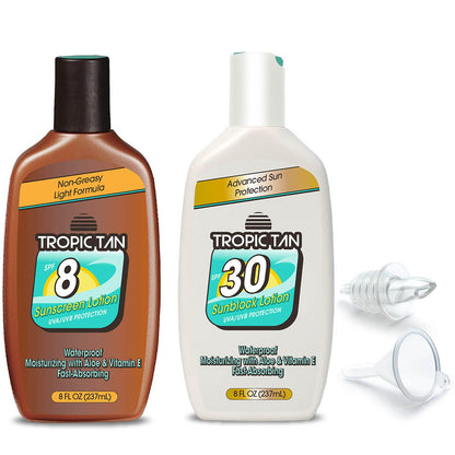 GoPong Tropic - Frascos de viaje con alcohol oculto, paquete de 2 botellas de filtro solar para playas, cruceros y eventos deportivos, incluye embudo y boquilla