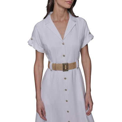 KARL LAGERFELD Light Collared Short Sleeve Midi Dress Vestido Mujer