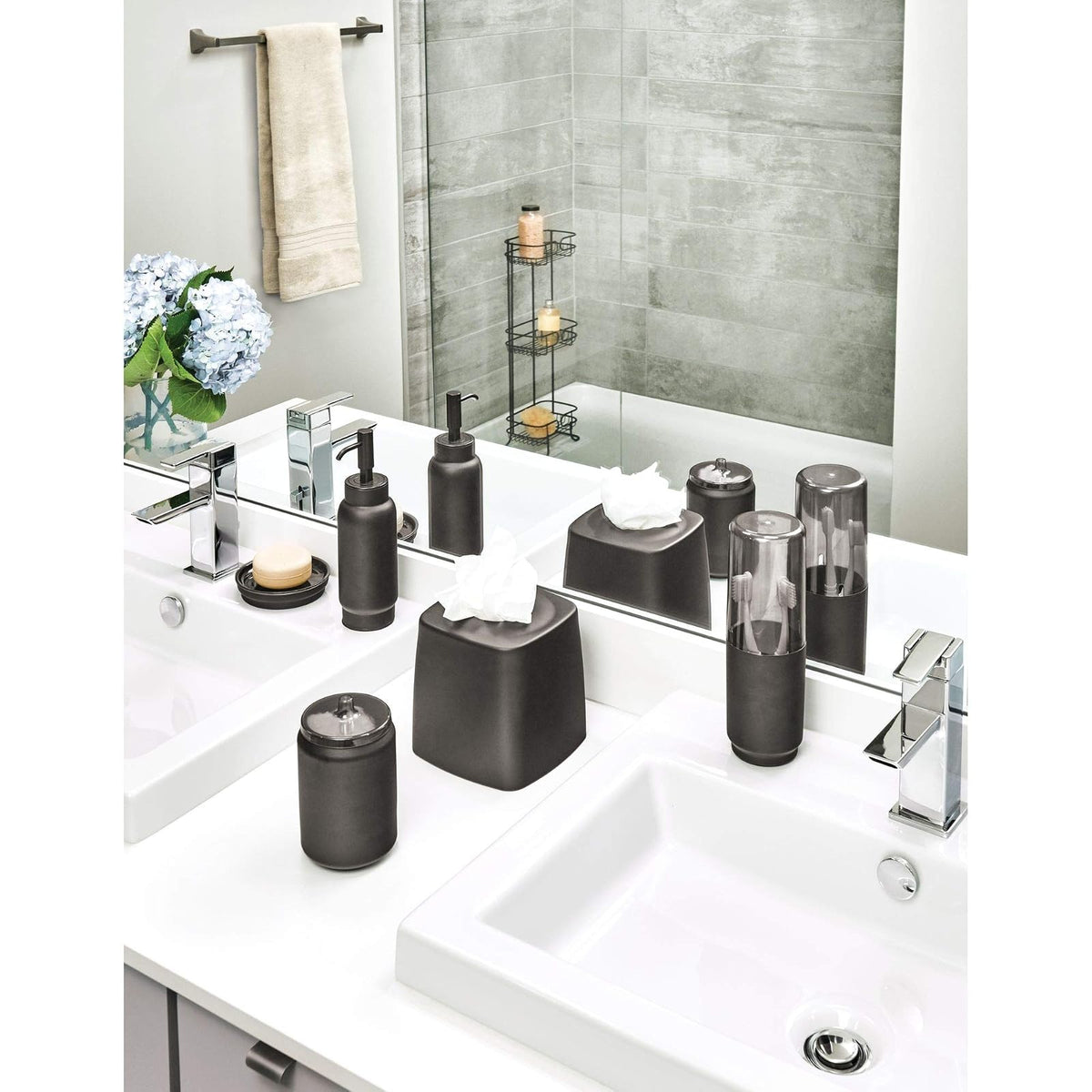 InterDesign Austin Covered Holder, Holds Regular and Electric Toothbrushes, Smoke/Matte Black