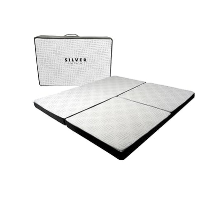 Memory Foam Silver Edition | Colchón/Colchoneta Plegable para Invitados y Visitas con Maleta de Transporte, Soporte Confortable, Portátil y Fácil de Guardar, Blanco con Gris