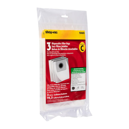 Shop-Vac 9066900 Bolsas de filtro desechables, se ajustan a tanques de 3 galones, ideales para recogida en seco, materiales no peligrosos, compatibles con modelos de 3 galones de Shop-Vac, (3 unidades