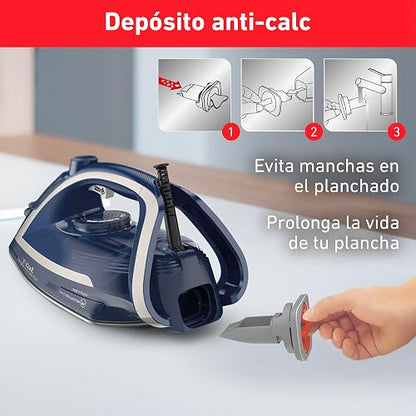 T-fal Plancha de Vapor Ultragliss Anti-Calc Plus FV6843X0 | Suela Durilium Airglide, golpe de vapor de 180 g/min, 1800 W, tanque de 270 ml, recolector de calcio extraíble
