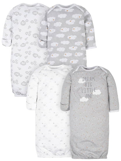 Gerber Paquete de 4 Camisones para Dormir, Bebé Unisex - 0-6 Meses - Oveja Gris