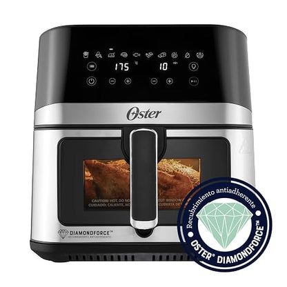 Oster® Freidora de Aire Digital XL 7.5L con Ventana y Luz Interna, Recubrimiento DiamondForce, 10 Programas Automáticos, Modelo CKSTAF75WDSSDF
