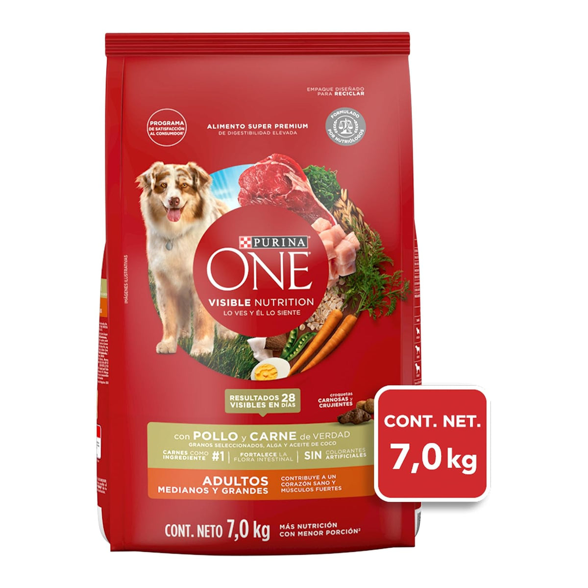 Purina One Adulto Raza Mediana y Grande Sabor Pollo y Carne 7Kg