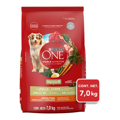 Purina One Adulto Raza Mediana y Grande Sabor Pollo y Carne 7Kg
