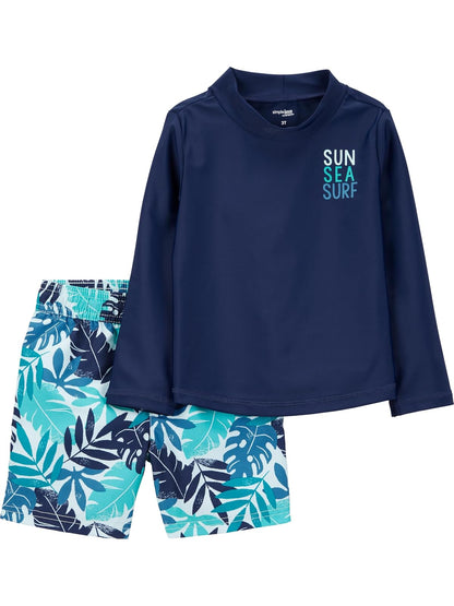 Carter's Simple Joys Traje de Baño Rashguard 2 Piezas con Protección Solar UPF 50+ para Niños - Blanco Marino Tropical - 4 Años
