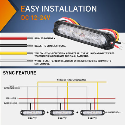 Nilight - 4 luces estroboscópicas de emergencia de 6 LED, color verde, blanco, 12 V, 24 V, montaje en superficie, luz intermitente, luz de advertencia de peligro, ultra delgada, función de