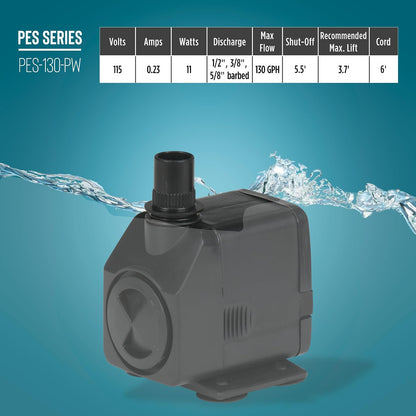 Little Giant PES-130-PW 566716 - Bomba de fuente de accionamiento magnético de 130 GPH con cable de 6 pies, color negro