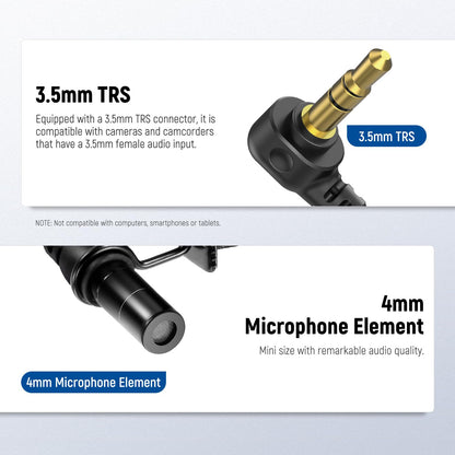 NEEWER ø4mm Mini Micrófono Solapa (Paquete de 2), Clip On Mic Solapa Condensador Cable con 5ft/1.5m 3.5mm Conector TRS, Compatible con dji Mic 2 Rode Wireless Go II CM28 CM31 Cámara, LM8