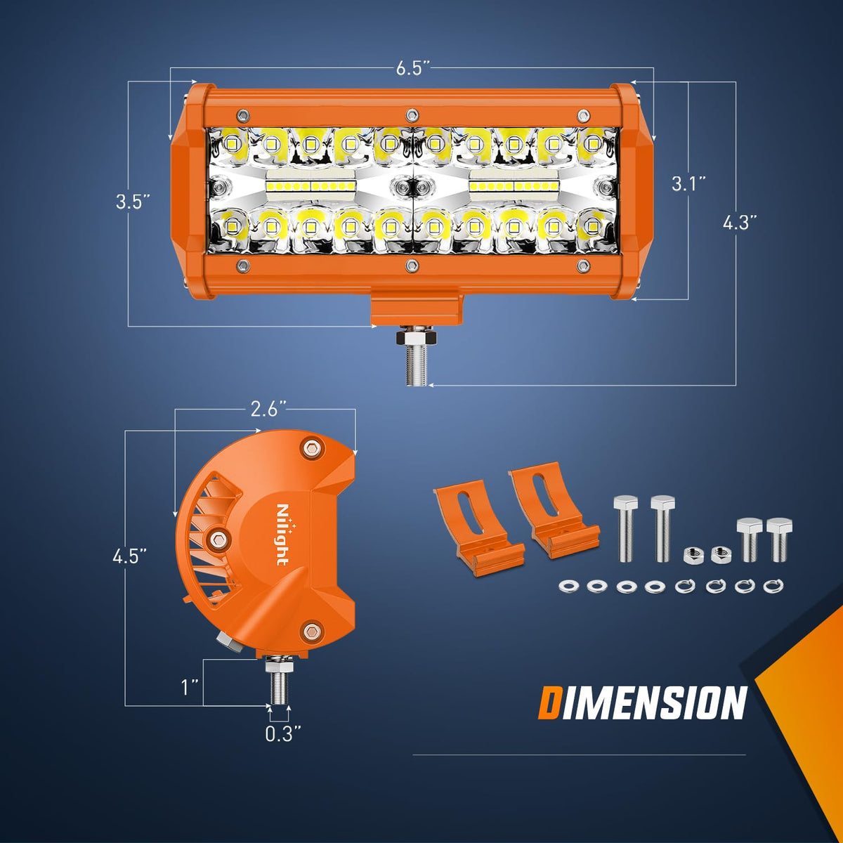 Nilight - Barra de luz LED de 2 piezas de 6.5 pulgadas y 120 W, foco de inundación, lámpara de conducción de triple fila, parachoques de techo, luces de trabajo todoterreno, para furgoneta, camioneta,