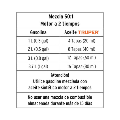 Truper MOT-3816, Motosierra 38 cc a gasolina con barra de 16" motor de 2.3 Hp