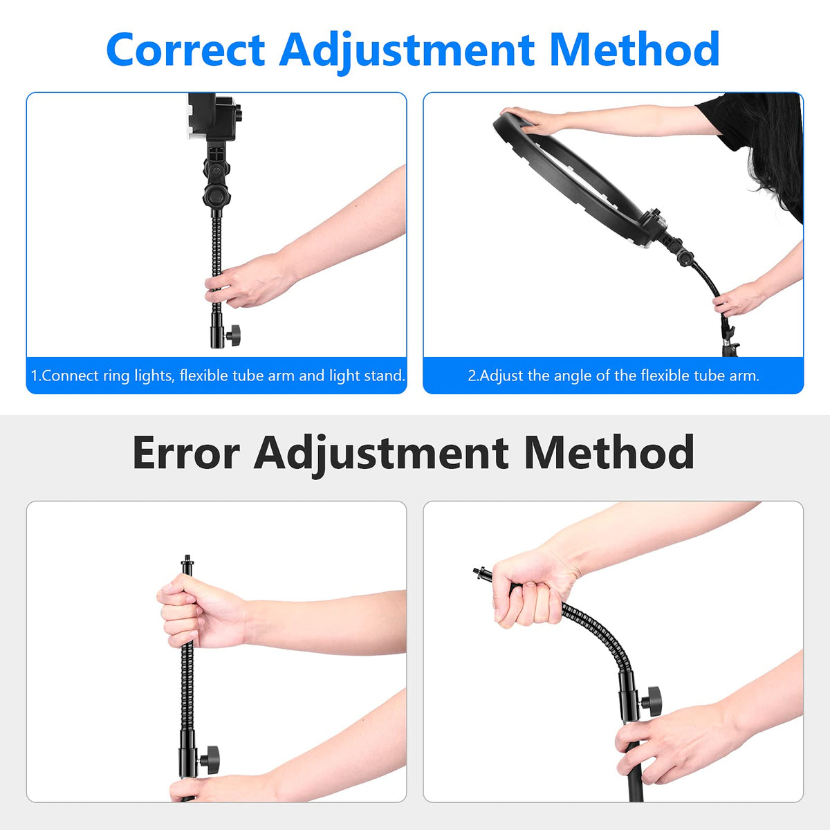 NEEWER 10 "/ 25 cm de Metal Flexible Brazo Tubo para LED Luces de Video, Anillo de Luz de Flash y Otros Accesorios de Fotografía con 1/4" Tornillo de Rosca