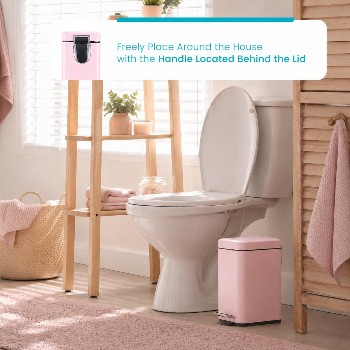 Home Zone Living - cubeta de basura pequeño de 1.3 galones con tapa y pedal, papelera de acero inoxidable con diseño delgado para el hogar y la oficina, color rosa mate, 5 litros