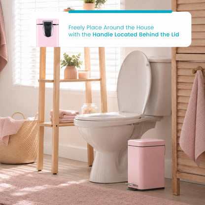 Home Zone Living - cubeta de basura pequeño de 1.3 galones con tapa y pedal, papelera de acero inoxidable con diseño delgado para el hogar y la oficina, color rosa mate, 5 litros