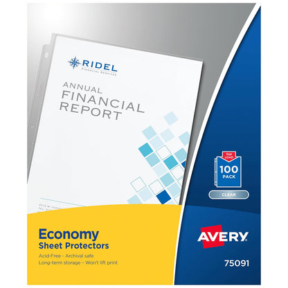 Avery Economy Binder, 1" anillas redondas, 175-sheet capacidad, azul, 1/Ea (03300), Paquete de 1, Transparente, 100 láminas