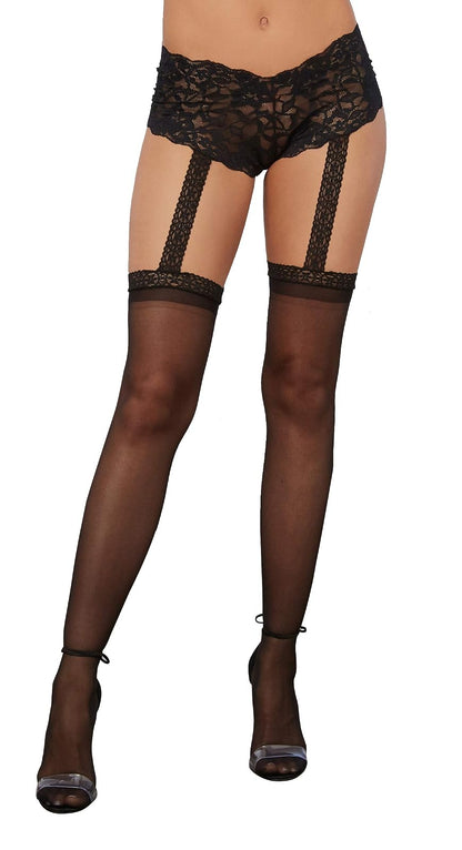 Dreamgirl Women's Lace Short Garter Belt with Attached Sheer Thigh-High Stockings