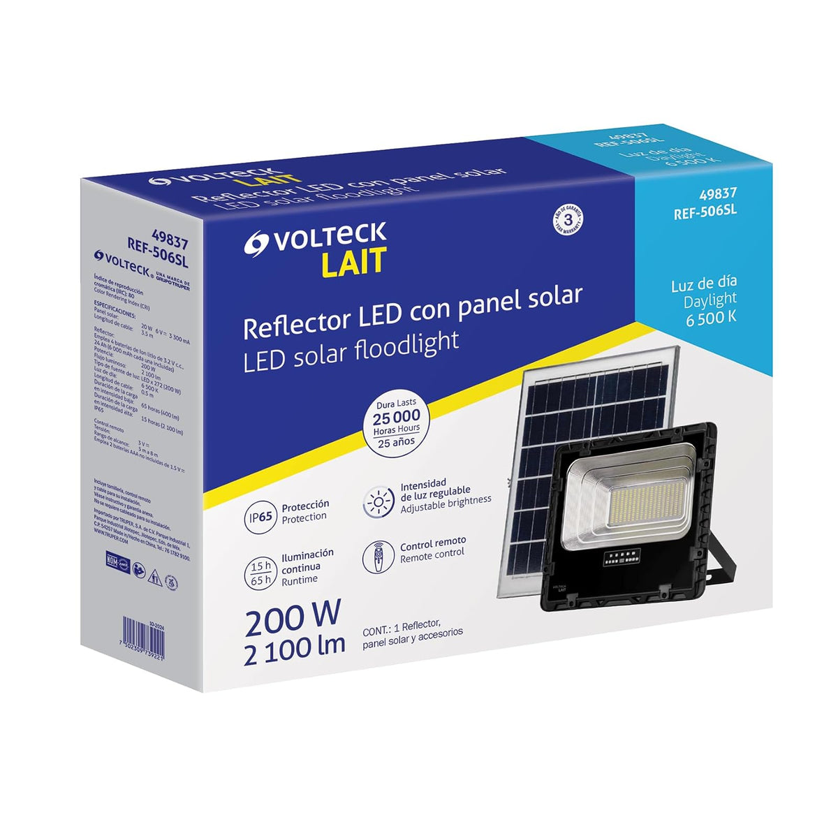 Volteck REF-506SL, Reflector LED con panel solar 200W 6500K