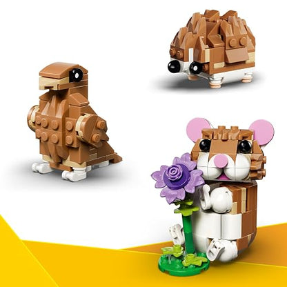 LEGO Creator “3 en 1” Lindo Hámster con Flor – Juguete con 3 Formas de Construirlo: Hámster, Erizo o Águila – Figuras de Animales para Niñas y Niños de 7 Años o Más – 31376
