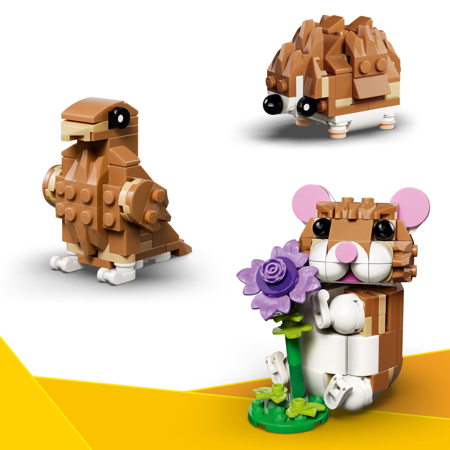 LEGO Creator “3 en 1” Lindo Hámster con Flor – Juguete con 3 Formas de Construirlo: Hámster, Erizo o Águila – Figuras de Animales para Niñas y Niños de 7 Años o Más – 31376