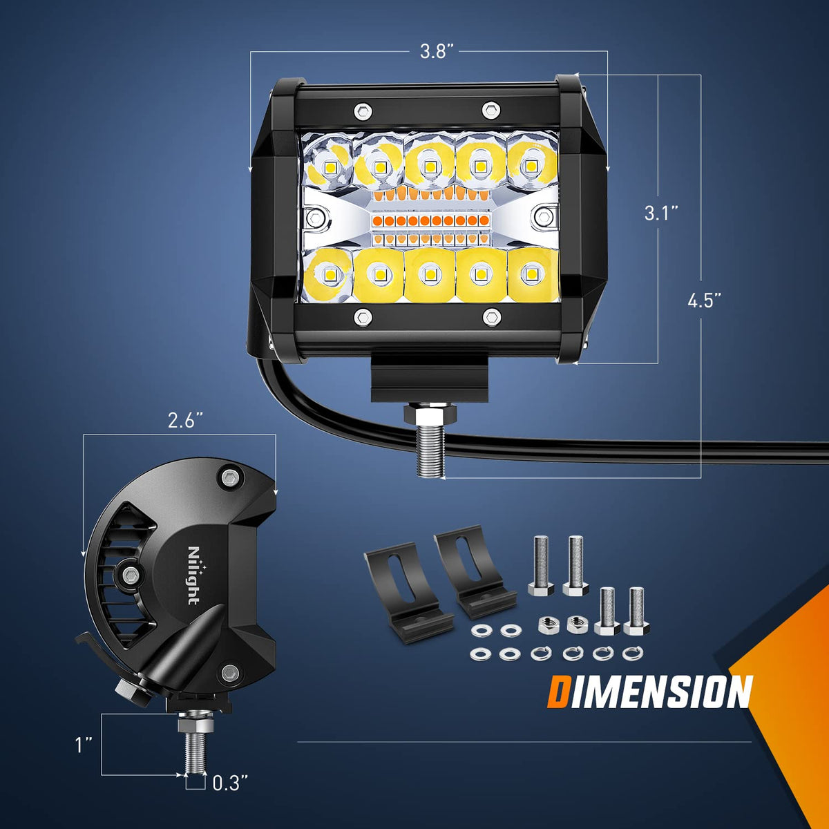 Nilight - 2 cápsulas LED de 4 pulgadas y 60 W, barra de luz blanca ámbar, luz estroboscópica, 6 modos, función de memoria, todoterreno, camión, ATV, SUV, cabina, barco con kit de arnés de cableado de 16 AWG, 2 cables, 2 años de garantía