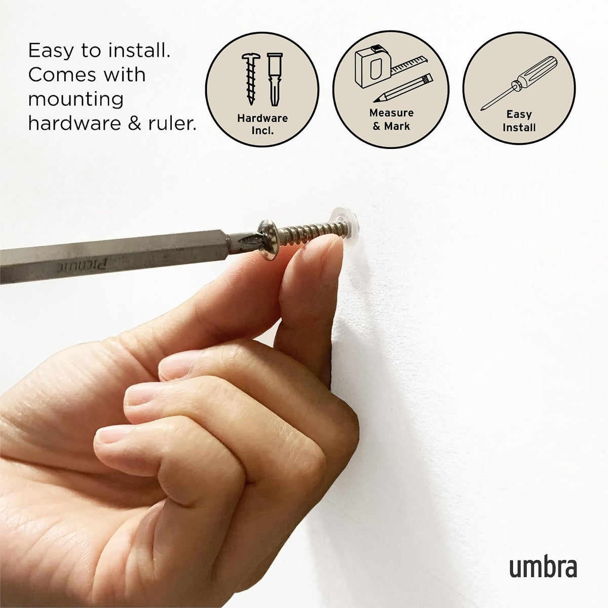 UMBRA - Perchero abatible para colgar en la pared con 3 ganchos – Moderno, ahorro de espacio para sombreros, chaquetas, bolsos, entrada, vestíbulo, clóset, baño, recámara, natural/níquel