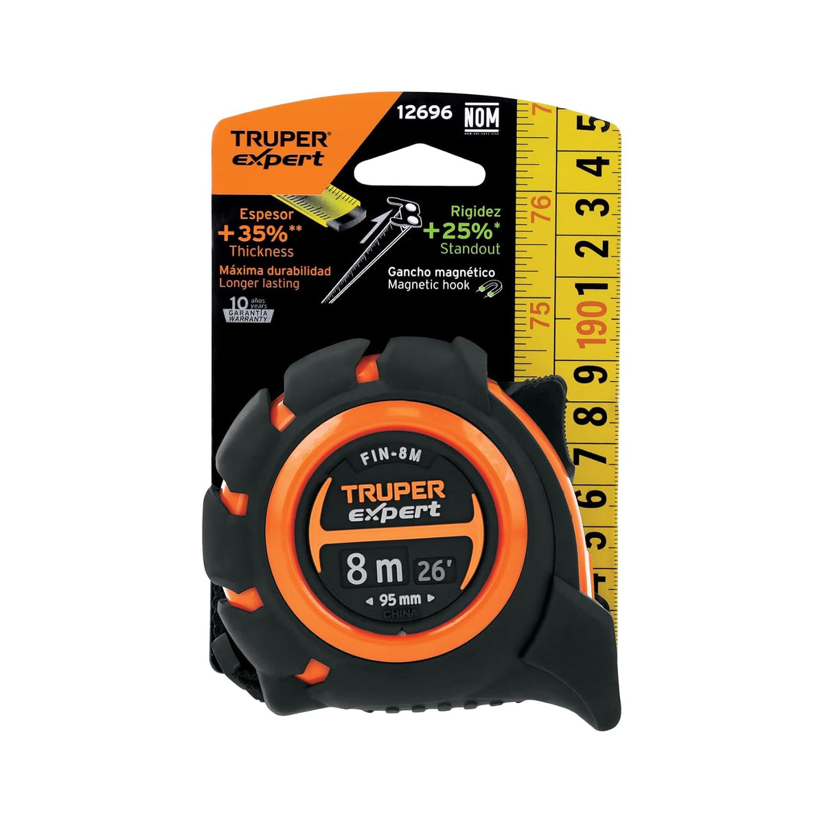 Truper Expert FIN-8M, Flexómetro industrial contra impactos 8 m cinta 25 mm