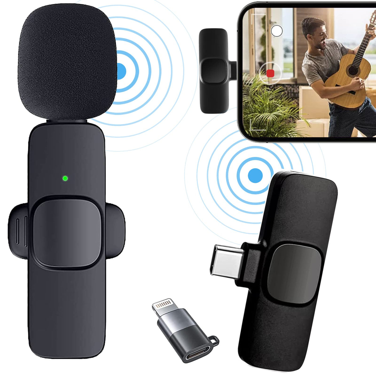 Micrófono de Solapa Inalámbrico, Micrófono para Celulares para iPhone/iPad/Samsung/HUAWEI, Microfono de Lavalier Inalámbrico para Vlog Video, Grabación, TikTok Live y Youtube Live, Conecta y Reproduce